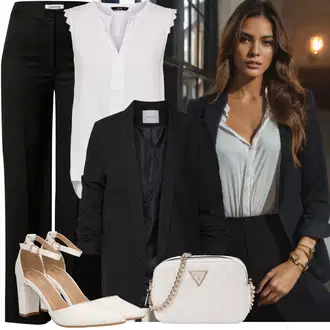 Outfity pro práci S křivkami s Bílá/Šedá/Hnědá Halenka Móda Pro Plnoštíhlou/Tunika Only "Podzimní outfity"
