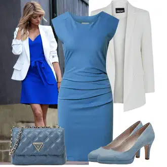 Outfit sa Plava/Svjetloplava/Tirkizna Haljina Ravnog Kroja/Uska Haljina/Haljina Bez Rukava/Platnena Haljina/Haljina za ured/Pamučna haljina Kaffe "Lagana odjeća"