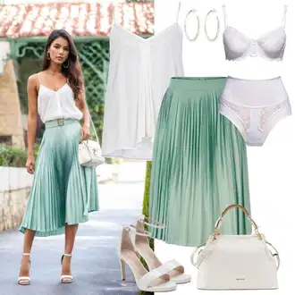 Kratka Outfit sa Svjetlozelena/Zeleno Mini Suknja/Teniska Suknja/Suknja Iz 60-ih/Suknja Iz 90-ih/Hlačna suknja/Kratka Plisirana suknja/Elastična Suknja/Unisex Suknja VERO MODA "Elegantna poslovna odjeća"
