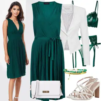 Outfit s Tmavě zelená/Světle zelená/Zelená Šaty v Délce do Lýtka/Midi Šaty/Žerzejové Šaty/Jednobarevné/Tričkové šaty/Volánové šaty/Šaty Niki/Bavlněné Šaty/Ležérní Šaty/Šaty S Kosticí Vila "Elegantní letní styl"