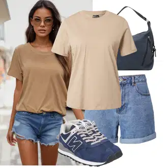 Outfit s Světle Modrá/Modrá Košile Vysoký pas Kraťasy/Džínový Šortky VERO MODA "Skvělý pro volný čas"