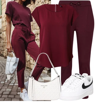 Elegantní Outfit s Fialová/Tmavě červená/Růžová/Vínová Halenka Móda Pro Plnoštíhlou/Tričko & Top Móda Pro Plnoštíhlé/Halenka a Tunika Tunika Only "Lehký outfit"Look: Styl, Cool, Elegantní, Moderní, Mom, Kancelář, Univerzitní