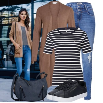Outfit sa Smeđa/Bež/Ljubičasta/Siva Pletenina/Pletivo Veći Broj/Tunika Vila "Lagana odjeća"