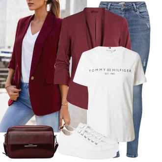 Outfit s Bílá/Krémová/Stříbrný Nízká Teniska/Teniska na platformě/Kožené Tenisky/Tenisky s Bočním Zipem/Úzká Teniska/Plátěná Teniska Paul Green "Lehký outfit"