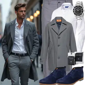 Elegant Outfit mit Grau/Dunkelblau Trainingshose/Sporthose/Jerseyhose/Schlupfhose/Laufhose/Funktionshose/Chino Hose/Gerade Hose/5 Pocket Hose/Komforthose/Musselin Hose trigema "Freizeit Outfit"Look: Classic, Sportlich, Unisex, Uni, Empire, Elegant, Smart Casual, Schlichte, Casual, Premium, Schön