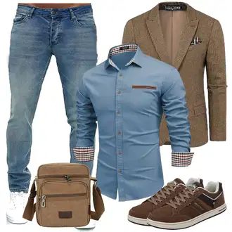 Outfit mit HellBlau/Blau/Grau Casual Top/T-Shirt mit 3/4-Ärmel/Langarm-Shirt/Hemdoberteil/Hemdbluse/Businesshemd/Casual Hemd/Business Hemd COOFANDY "Freizeit Outfits"