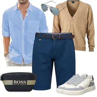Sommer Outfit mit Dunkelblau/Blau/Hellblau Bermuda/Chino Shorts/Musselin Shorts/Kurze Hose/Leinen-short Geographical Norway "Freizeit Outfits"