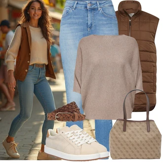 Outfit s Béžová/Krémová/Khaki/Bílá Teniska Kožené Tenisky/Nízká Teniska/Úzká Teniska/Letní Tenisky/Teniska teddy Polo Ralph Lauren "Outfit na podzim"