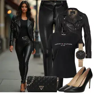 Outfit s Černá/Šedá/Tmavě hnědá/Tmavě zelená Motorkářská bunda/Kožené Bund Bunda z Umělé Kůže/Kožené Bund/Kožená vintage bunda/Motorkářské Bund Oakwood "Outfit na podzim"