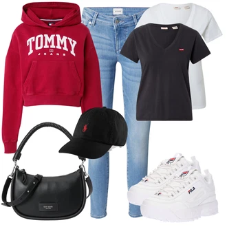 outfit mit Bela/Krem/Rdeča Superga Superge Nizka/Debele Superge/Plato-Sneaker/Skate Obutev Fila "Jesenska oblačila"