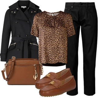 Ovratnik s pritrdilnimi gumbi outfit mit Rjava/Temno rjava Srajca & majica velike velikosti/Tunika/Bluza velika velikost Oui "Jesenski outfit"