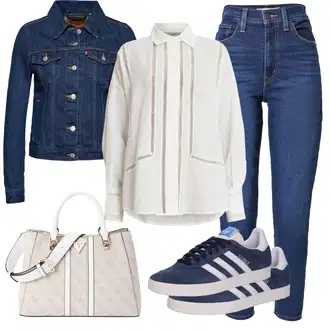 Style Outfits Western mit Modra/Temno modra/Svetlo modra Jakna levi's ® "Jesenski outfit"Look: Nor, Lak, Delovna oblačila, Western, Univerzitetni, 90. leta