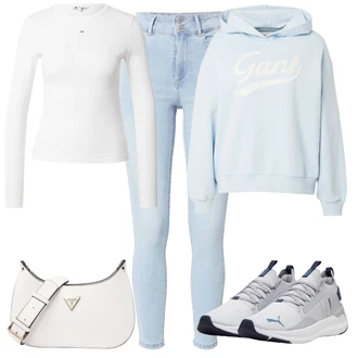 outfit mit Svetlo modra Usnjena Jakna/Ženske 7/8 Kavbojke/Gležnarji/Capri Kavbojke/Odrezane Kavbojke/Kavbojke Visokega Pasu/Kavbojke z Razporkom/Push up Kavbojke/Kavbojke na Poteg/Usnjene Čevlje/Zimska jakna VERO MODA "Jesenski outfit"