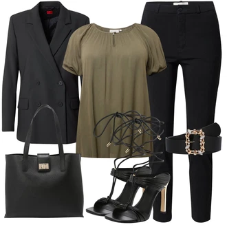 Bundeswehr outfit mit Temno zelena Bluza & Tunika/Tunika kaffe curve "Jesenski outfit"Look: Klasična, Nor, Stil, 20-ta leta, 30-ta leta, Bundeswehr, Babydoll, Morski, Military, Prevelik, Brez šivov