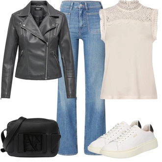 outfit mit Krem/Bež/Rjava/Bela Teddy Superga/Usnjene superge/Plato-Sneaker/Superge Nizka/Ozka Superga Boss "Jesenski outfit"