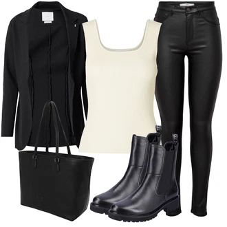 Poletje outfit mit Črna Hlače iz Imitacije Usnja/Pajkice Usnjena pajkica/Leginge v Videzu Usnja/Usnjena Hlača/Skinny Hlače/Lack Pajkica JdY "Jesenski outfit"