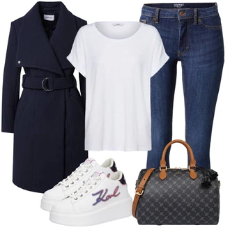 Prevelik outfit mit Bela/Siva/Krem Majica & Top/Srajca & majica velike velikosti/Bluza velika velikost/Tunika Only "Jesenski outfit"Look: Nor, Klasična, Kul, Prevelik, Brez šivov, Preproste