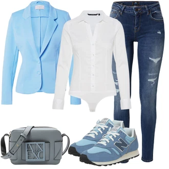 Ovratnik s pritrdilnimi gumbi outfit mit Krem/Bela Srajca/Bluzasti Body/Slim Fit Bluza VERO MODA "Jesenski outfit"