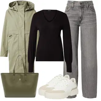 outfit mit Bela/Bež/Khaki/Krem Teddy Superga/Plato-Sneaker/Superge Nizka/Debele Superge Buffalo "Jesenski outfit"