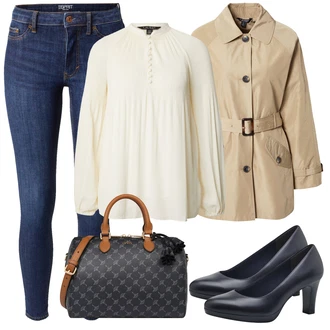 Dolg rokav outfit mit Bela/Svetlo zelena/Khaki/Bež/Oranžna Plisirana Bluza/Bluza s Stoječim Ovratnikom Polo Ralph Lauren "Jesenski outfit"