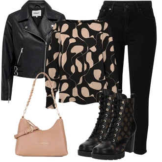 Prešite outfit mit Črna Ozke Kavbojke/Ženske 7/8 Kavbojke/Motoristične Kavbojke/Kavbojke Visokega Pasu/Kavbojke z Razporkom/Push up Kavbojke/Usnjena Jakna/Usnjene Čevlje/Termodžinsi/Zimska jakna Polo Ralph Lauren "Jesenski outfit"