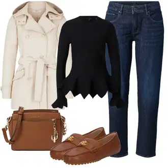 Naguban ovratnik outfit mit Bež/Khaki/Rjava Trenčkot/Duffle Plašč/Lahki Plašč/Prehodni Plašč/Women's Trenchcoats/Volnen zimski plašč morgan "Jesenski outfit"