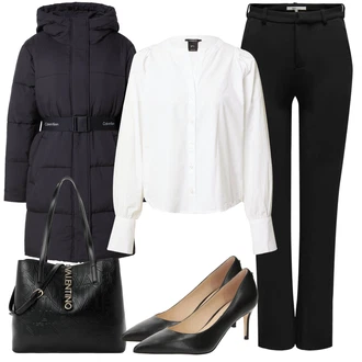 outfit mit Črna/Rjava/Bela Elegantni Čevelj/Čevelj S Paščkom/Čevelj Z Visoko Peto/Vintage Črpalka/Slingback Črpalka/Črpalka z Nizko Petom/Poslovna Obutev/Visoka Peta Črpalka/Udobna črpalka Guess "Jesenski outfit"