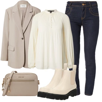 Dolg rokav outfit mit Bela/Svetlo zelena/Khaki/Bež/Oranžna Plisirana Bluza/Bluza s Stoječim Ovratnikom Polo Ralph Lauren "Jesenski outfit"