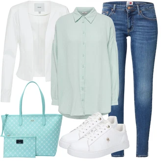 outfit mit Krem/Bela Plašč/Bluza in Tunika/Pletene velika velikost/Bluza velika velikost/Srajca & majica velike velikosti Ichi "Jesenski outfit"