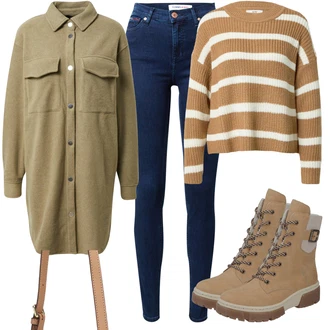 outfit mit Bež/Rjava Škorenj Škornj na Vezalke/Bojni Škorenj/Zimski gležnjar/Podloženi Gležnar/Motoristični čevelj/Treking Čevelj Rieker "Jesenski outfit"