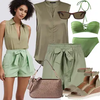 Kombinacije za zabavu Rave sa Zeleno/Neon boje/Žuta Klasična Natikača/Ljetna Cipela/Japanke s platformom/sandala s platformom capone outfitters "Khaki Ljetni Izgled"Look: Malle, Festival, 30. rođendan, Rave, Elektro, Pop koncert