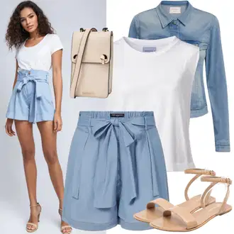 outfit mit Rjava/Bež/Bela Mrežasta majica Diesel "Kratke hlače Poletni videz"