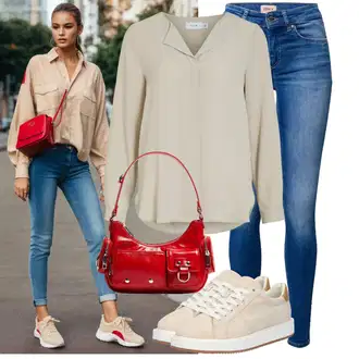 Na Procházku Outfit s Béžová/Hnědá/Khaki Slip-on Halenka/Halenka s Dlouhým Rukávem/Blůza s knoflíčkem/Halenka se Stojatým Límcem/Hedvábná Halenka/Businessová Halenka/Kožená bunda pro muže Vila "Lehký outfit"Look: Volný čas, Baseball, Pracovní, Na Procházku, Jízda na koni