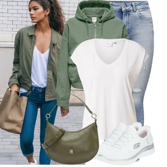 Manšestr Outfit s Zelená/Tmavě zelená Bomber/Udržitelná bunda/Jarní bunda/Krátký Bund/Letní Bund/Krátký Bund/Bunda s Kapucí Only "Nonšalantní look pro volný čas"