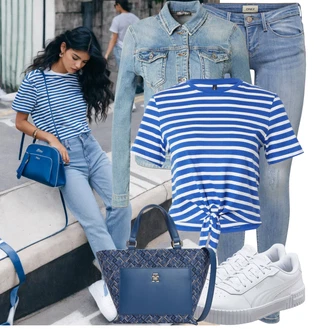 90-ich Skating Outfit sa Svjetloplava/Plava/Siva/Bijela Tanka Tenisica/Kožna Tenisica/Skate cipela/neformalna cipela/Ljetna Tenisica Puma "Odjeća za slobodno vrijeme"Look: 90-ich, Nerd, Steampunk, Sportski, Estetika, Skater, Hip Hop, S zakovicama, Skating, Aerobik, Tenis, Skate