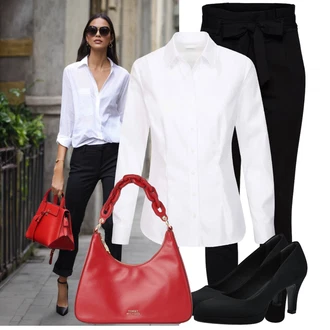 Outfit sa Crna Hlača sa Stremenom/Hlače Visokog Struka/Paperbag Hlača/Pletena Tajica VERO MODA "Moderan outfit za slobodno vrijeme"
