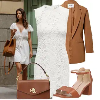 Výstřih na ramena Outfit s Šedá/Krémová/Bílá/Hnědá Pouzdrové Šaty/Šaty S Vysokým Výstřihem/Krajkové Šaty/Mini Šaty/Šaty Bez Rukávů Only "Lehký outfit"