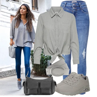 S Mašlí Outfit s Šedá/Světle šedá Halenka S Mašlí/Halenkové Body/Zavazovací Halenka Only "Lehký outfit"