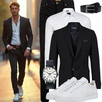 Lyocell Outfit mit Schwarz Biker Jeans/Thermojeans/Tapered-Jeans/Dad Jeans/Sweatjeans Brax "Leisure Outfit"
