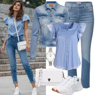 Denim outfits Široke hlačnice mit Zelena/Modra/Krem/Rjava/Svetlo modra/Temno modra/Pastelne barve/Bela Kratka Denim Jakna/Denim Jakna levi's "Lep poletni videz"