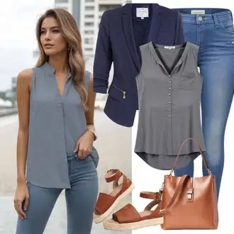 Shirt outfits mit Škrlatna/Siva/Bela/Srebrna Poslovna srajca/Srajčna Bluza/Ovitek za majico/Slap-izrez majica/Obrezana majica Trendyol "Lep poletni videz"