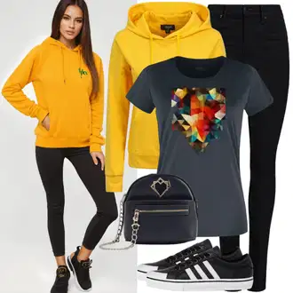outfit mit Črna Kratki top/Klasična Dolžina/Kratka majica/Oversized majica s kratkimi rokavi Hugo "Lepa prosti časovni outfit"