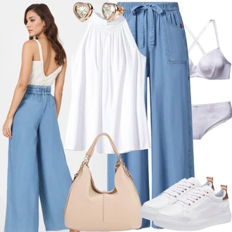 Outfit s Bílá/Krémová/Růžová Sada kalhotek podprsenky/Boxerky/Krajkový set spodního prádla/Kalhotky/Multibaleno/Sada spodního prádla/Sada Kalhotek s Drátěnou Podprsenkou VIVANCE "Letní volnočasový pohled"