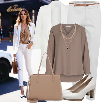 Outfit sa Ljubičasta/Bež/Smeđa/Siva Bluza Dugih Rukava/Jednobojna Bluza/Bluza s Podignutim Ovratnikom/Duga Bluza/Slip-on Bluza/Oversize Bluza/Tunika Majica Vila "Praktičan look"
