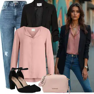 so sponou Outfit s Růžová Blůza s knoflíčkem/Slip-on Halenka/Halenkový Top/Kožená bunda/Halenka se Stojatým Límcem/Halenkové Body/Hedvábná Halenka/Halenka s Dlouhým Rukávem/Tunikové Tričko/Jednobarevná Halenka/Dlouhá Halenka Vila "Podzimní outfity"
