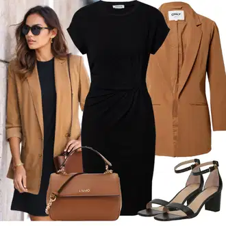 Outfit s Černá Žerzejové Šaty/Šaty S Rovným Střihem/Business Šaty/Pouzdrové Šaty/Pouzdrová Šat/Šaty po kolenu/Úzké Šaty/Občanské šaty/Tričkové šaty/Kancelářské šaty/Šaty s Páskem Edited "Podzimní outfity"