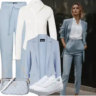 Outfit sa Svjetloplava/Plava Boyfriend Hlače/Hlače s Prorezom/Lanene Hlače/Ležerna Hlača/Hlača za Plažu/Hlače Visokog Struka/Paperbag Hlača/Hlače od muslina Pieces "Odjeća za jesen"