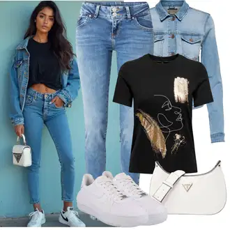 Outfity pro léto Pracovní oděvy s Světle modrá/Modrá Krátké Džínové Bundičky/Vintage Bund Only "Outfit na podzim"Look: Cool, Krásný, Vintage, Western, Pracovní oděvy, Retro