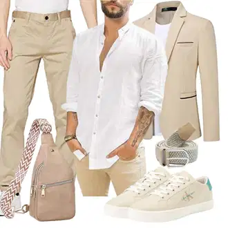 Outfit mit Braun/Beige Mini-Rucksack/Gürteltasche/Schultertasche/Geflochtene Tasche/Mini-Rucksack/Umhängetasche Suweir "Modischer Sommer Look"