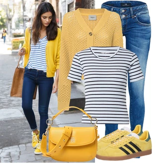 Outfit s Žlutá Pletený Oděv Krátký svetr/Vintage svetr/Letní svetr Pepe Jeans "Módní outfit pro volný čas"